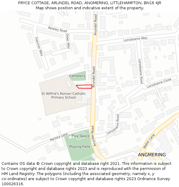 PRYCE COTTAGE, ARUNDEL ROAD, ANGMERING, LITTLEHAMPTON, BN16 4JR: Location map and indicative extent of plot