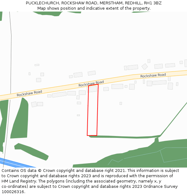 PUCKLECHURCH, ROCKSHAW ROAD, MERSTHAM, REDHILL, RH1 3BZ: Location map and indicative extent of plot