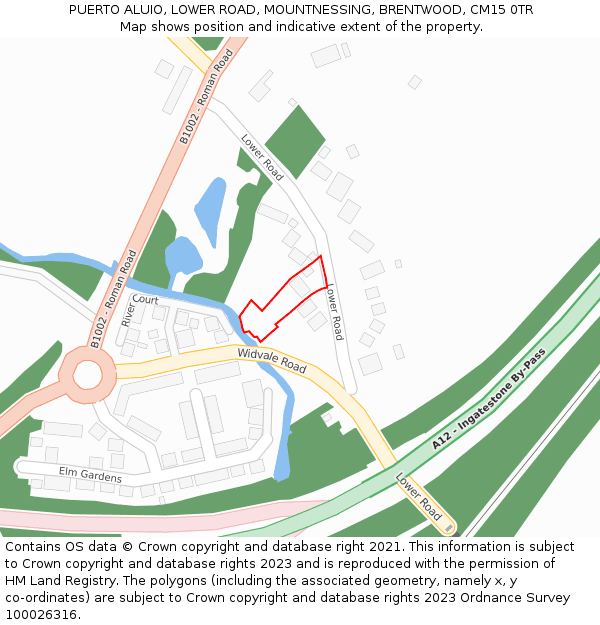 PUERTO ALUIO, LOWER ROAD, MOUNTNESSING, BRENTWOOD, CM15 0TR: Location map and indicative extent of plot