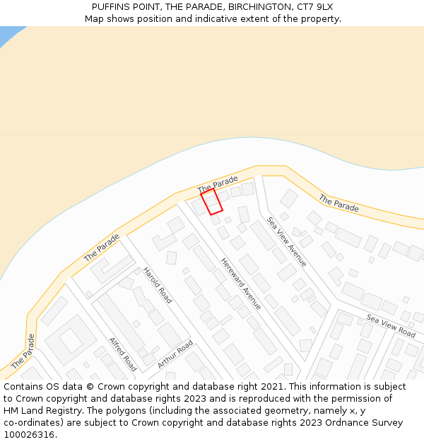 PUFFINS POINT, THE PARADE, BIRCHINGTON, CT7 9LX: Location map and indicative extent of plot
