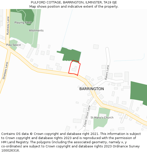 PULFORD COTTAGE, BARRINGTON, ILMINSTER, TA19 0JE: Location map and indicative extent of plot