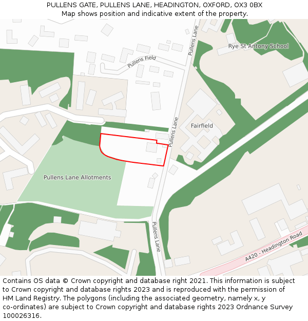 PULLENS GATE, PULLENS LANE, HEADINGTON, OXFORD, OX3 0BX: Location map and indicative extent of plot