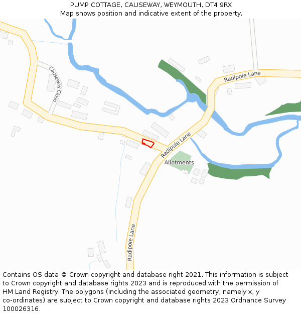 PUMP COTTAGE, CAUSEWAY, WEYMOUTH, DT4 9RX: Location map and indicative extent of plot
