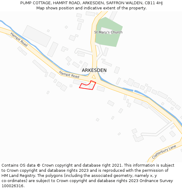 PUMP COTTAGE, HAMPIT ROAD, ARKESDEN, SAFFRON WALDEN, CB11 4HJ: Location map and indicative extent of plot