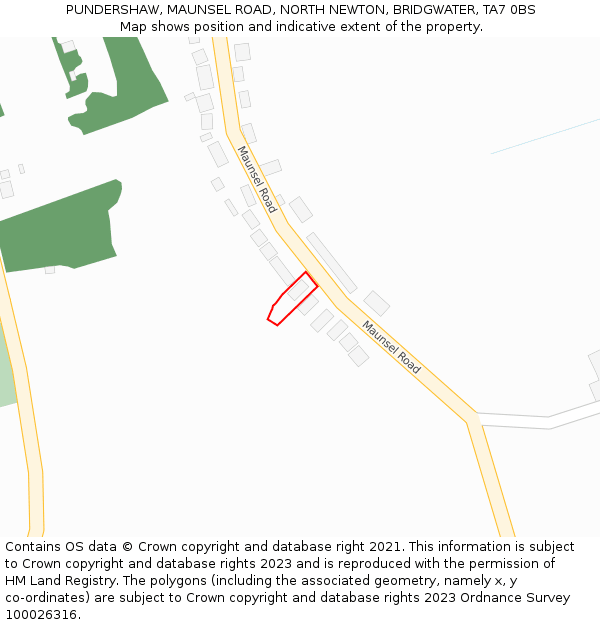 PUNDERSHAW, MAUNSEL ROAD, NORTH NEWTON, BRIDGWATER, TA7 0BS: Location map and indicative extent of plot