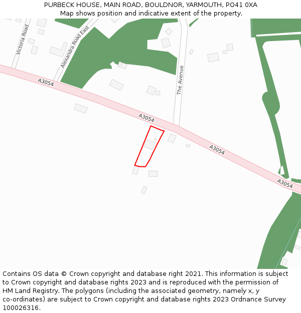 PURBECK HOUSE, MAIN ROAD, BOULDNOR, YARMOUTH, PO41 0XA: Location map and indicative extent of plot