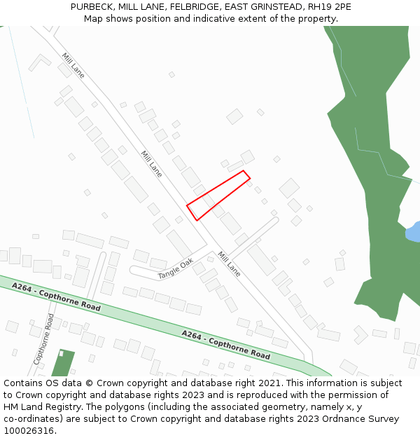 PURBECK, MILL LANE, FELBRIDGE, EAST GRINSTEAD, RH19 2PE: Location map and indicative extent of plot