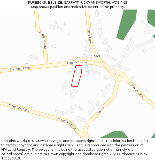 PURBECKS, BELSIZE, SARRATT, RICKMANSWORTH, WD3 4NS: Location map and indicative extent of plot