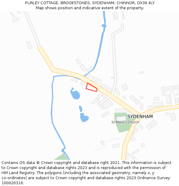 PURLEY COTTAGE, BROOKSTONES, SYDENHAM, CHINNOR, OX39 4LY: Location map and indicative extent of plot