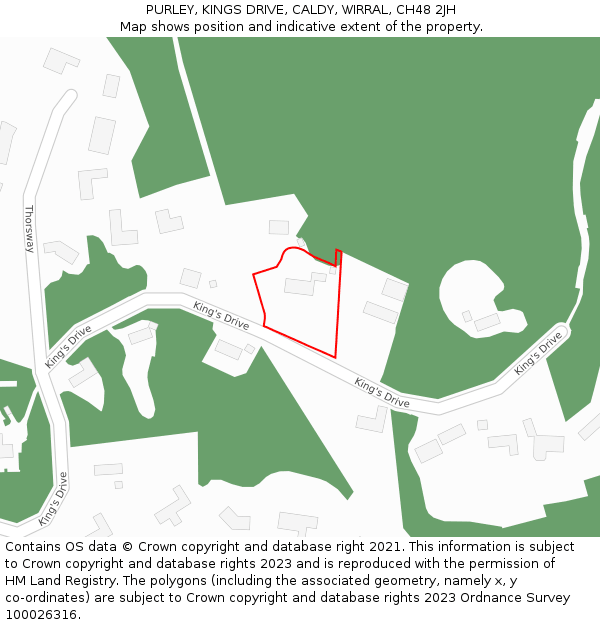 PURLEY, KINGS DRIVE, CALDY, WIRRAL, CH48 2JH: Location map and indicative extent of plot