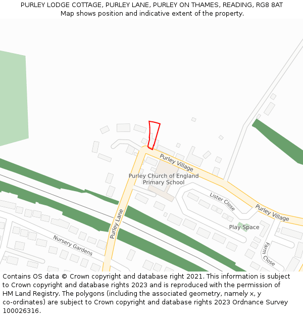 PURLEY LODGE COTTAGE, PURLEY LANE, PURLEY ON THAMES, READING, RG8 8AT: Location map and indicative extent of plot