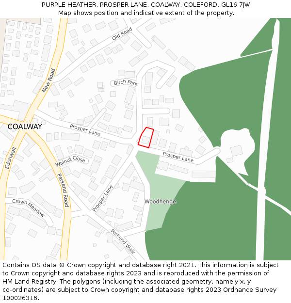 PURPLE HEATHER, PROSPER LANE, COALWAY, COLEFORD, GL16 7JW: Location map and indicative extent of plot