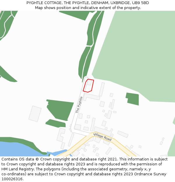 PYGHTLE COTTAGE, THE PYGHTLE, DENHAM, UXBRIDGE, UB9 5BD: Location map and indicative extent of plot