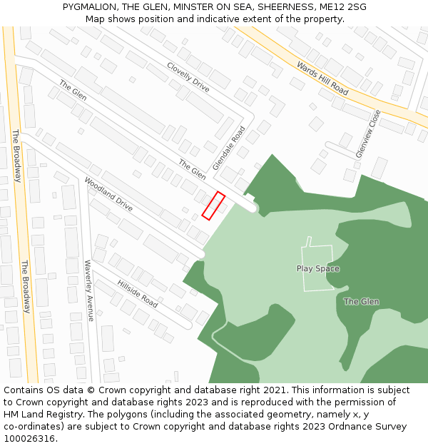 PYGMALION, THE GLEN, MINSTER ON SEA, SHEERNESS, ME12 2SG: Location map and indicative extent of plot