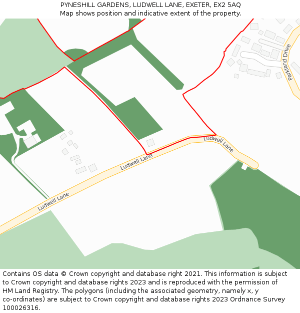 PYNESHILL GARDENS, LUDWELL LANE, EXETER, EX2 5AQ: Location map and indicative extent of plot