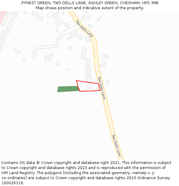 PYNEST GREEN, TWO DELLS LANE, ASHLEY GREEN, CHESHAM, HP5 3RB: Location map and indicative extent of plot