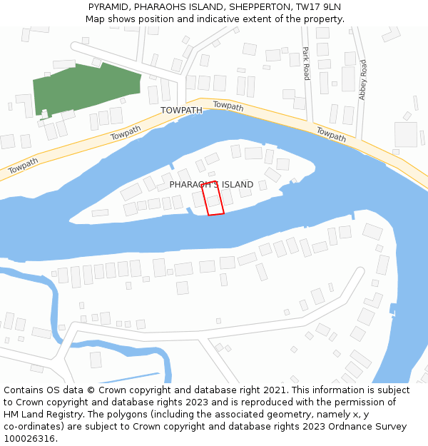 PYRAMID, PHARAOHS ISLAND, SHEPPERTON, TW17 9LN: Location map and indicative extent of plot