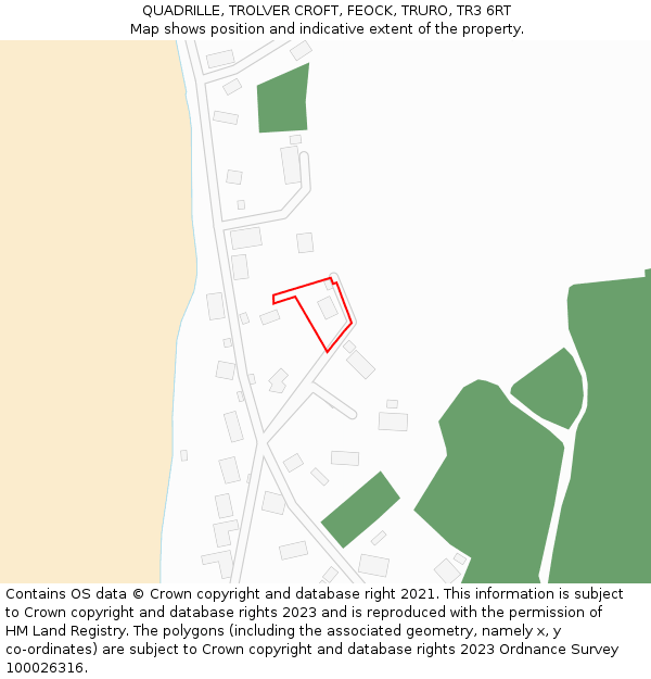 QUADRILLE, TROLVER CROFT, FEOCK, TRURO, TR3 6RT: Location map and indicative extent of plot