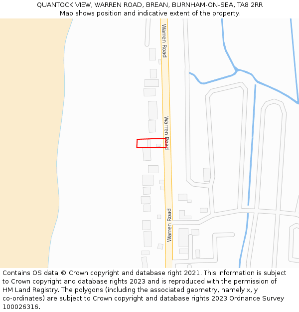 QUANTOCK VIEW, WARREN ROAD, BREAN, BURNHAM-ON-SEA, TA8 2RR: Location map and indicative extent of plot