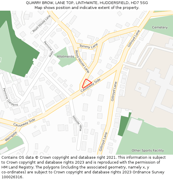 QUARRY BROW, LANE TOP, LINTHWAITE, HUDDERSFIELD, HD7 5SG: Location map and indicative extent of plot
