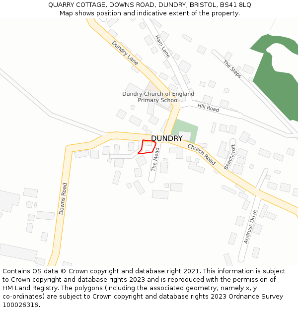 QUARRY COTTAGE, DOWNS ROAD, DUNDRY, BRISTOL, BS41 8LQ: Location map and indicative extent of plot