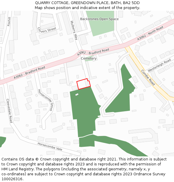 QUARRY COTTAGE, GREENDOWN PLACE, BATH, BA2 5DD: Location map and indicative extent of plot