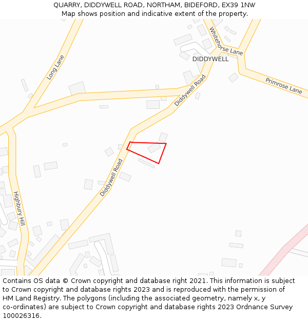 QUARRY, DIDDYWELL ROAD, NORTHAM, BIDEFORD, EX39 1NW: Location map and indicative extent of plot