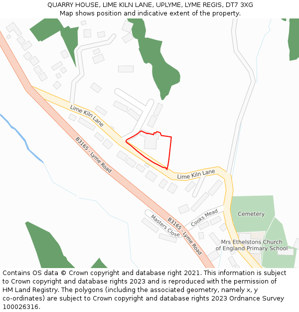QUARRY HOUSE, LIME KILN LANE, UPLYME, LYME REGIS, DT7 3XG: Location map and indicative extent of plot