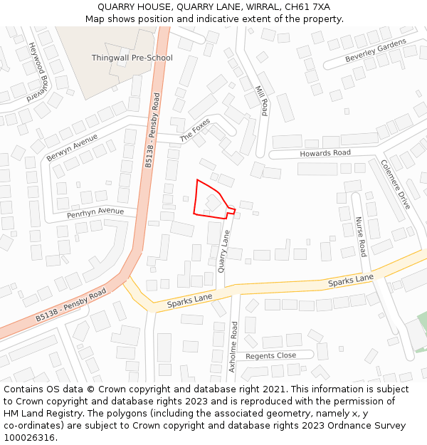 QUARRY HOUSE, QUARRY LANE, WIRRAL, CH61 7XA: Location map and indicative extent of plot