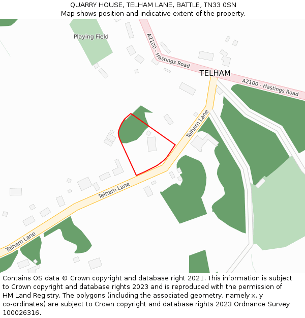 QUARRY HOUSE, TELHAM LANE, BATTLE, TN33 0SN: Location map and indicative extent of plot