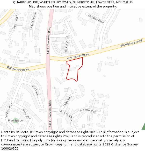 QUARRY HOUSE, WHITTLEBURY ROAD, SILVERSTONE, TOWCESTER, NN12 8UD: Location map and indicative extent of plot