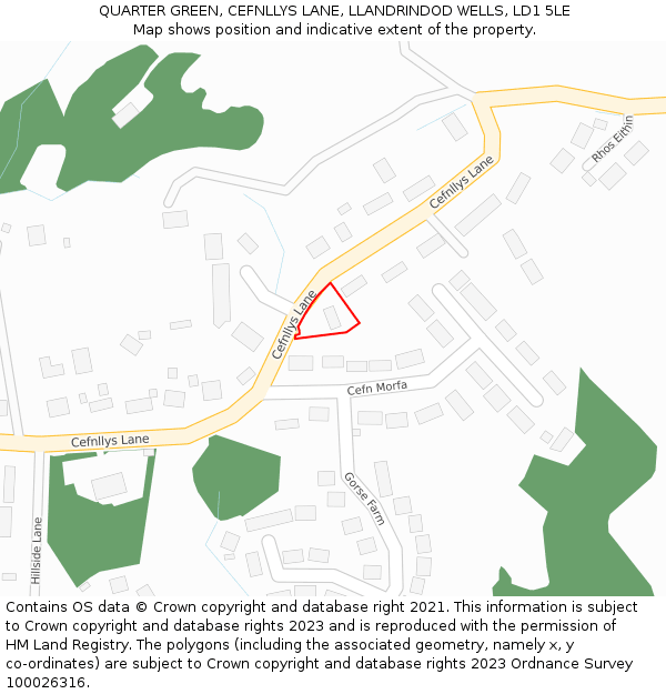 QUARTER GREEN, CEFNLLYS LANE, LLANDRINDOD WELLS, LD1 5LE: Location map and indicative extent of plot