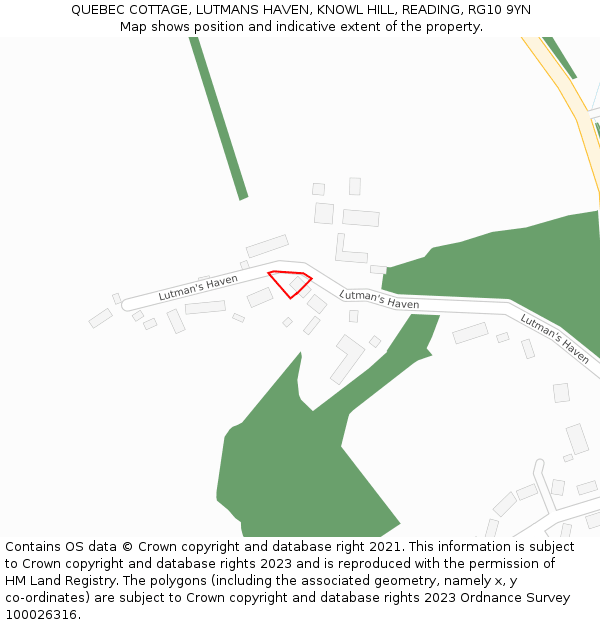 QUEBEC COTTAGE, LUTMANS HAVEN, KNOWL HILL, READING, RG10 9YN: Location map and indicative extent of plot