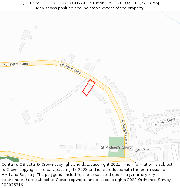 QUEENSVILLE, HOLLINGTON LANE, STRAMSHALL, UTTOXETER, ST14 5AJ: Location map and indicative extent of plot