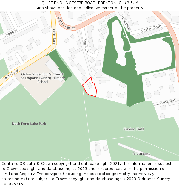 QUIET END, INGESTRE ROAD, PRENTON, CH43 5UY: Location map and indicative extent of plot