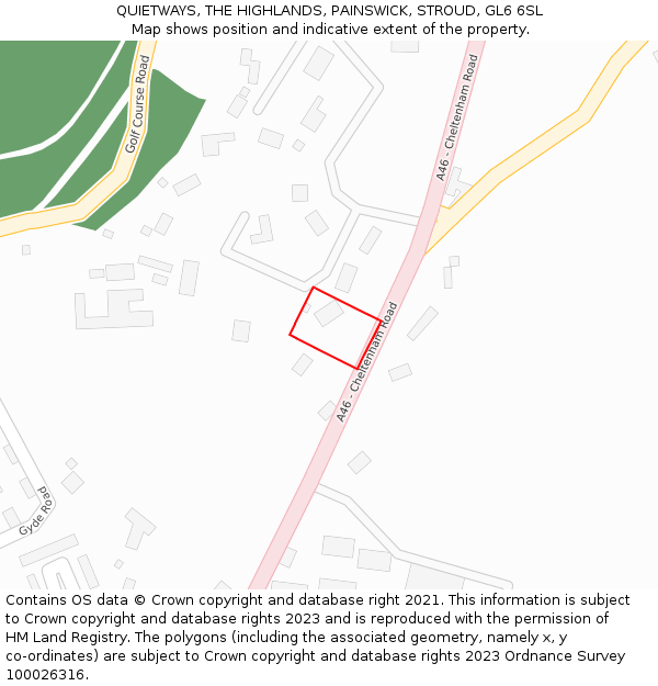 QUIETWAYS, THE HIGHLANDS, PAINSWICK, STROUD, GL6 6SL: Location map and indicative extent of plot