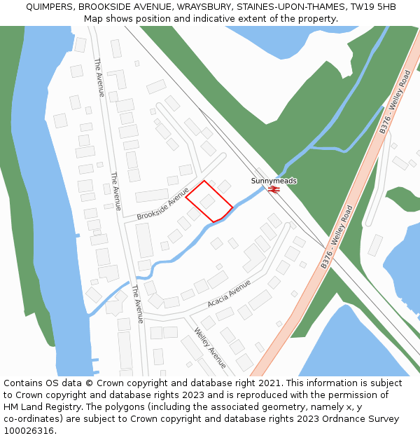 QUIMPERS, BROOKSIDE AVENUE, WRAYSBURY, STAINES-UPON-THAMES, TW19 5HB: Location map and indicative extent of plot