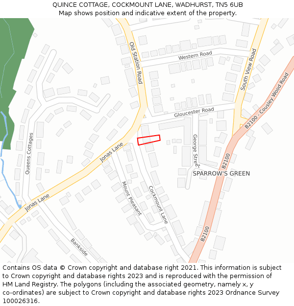 QUINCE COTTAGE, COCKMOUNT LANE, WADHURST, TN5 6UB: Location map and indicative extent of plot