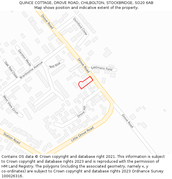 QUINCE COTTAGE, DROVE ROAD, CHILBOLTON, STOCKBRIDGE, SO20 6AB: Location map and indicative extent of plot