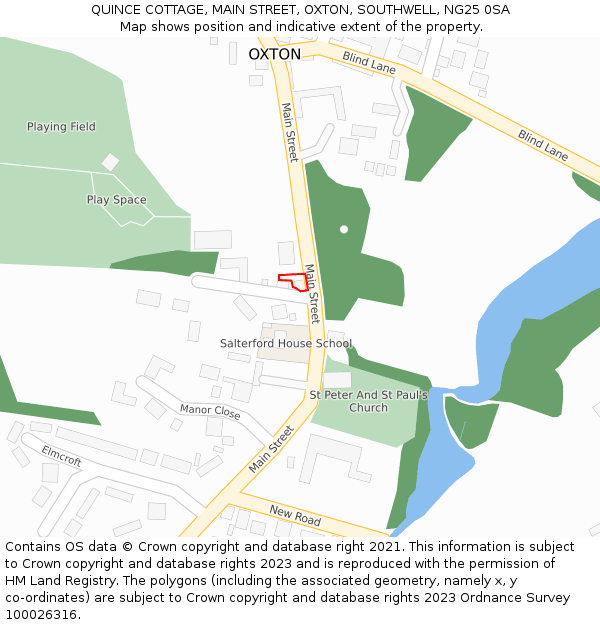 QUINCE COTTAGE, MAIN STREET, OXTON, SOUTHWELL, NG25 0SA: Location map and indicative extent of plot