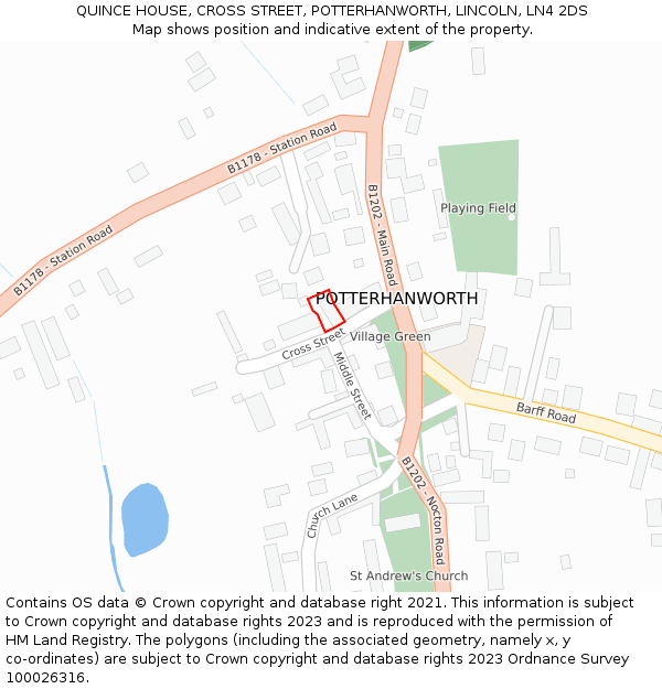 QUINCE HOUSE, CROSS STREET, POTTERHANWORTH, LINCOLN, LN4 2DS: Location map and indicative extent of plot