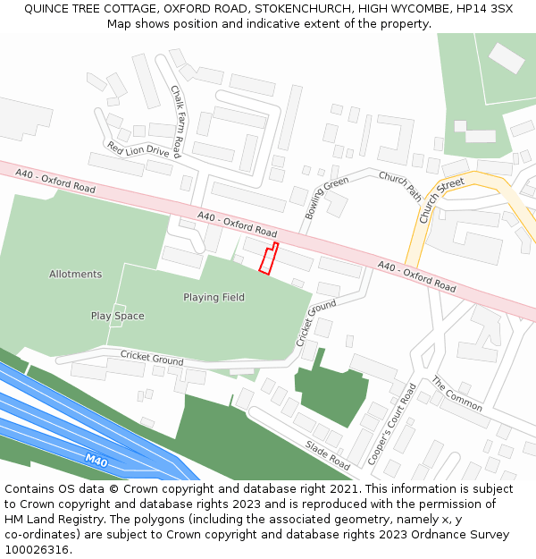 QUINCE TREE COTTAGE, OXFORD ROAD, STOKENCHURCH, HIGH WYCOMBE, HP14 3SX: Location map and indicative extent of plot