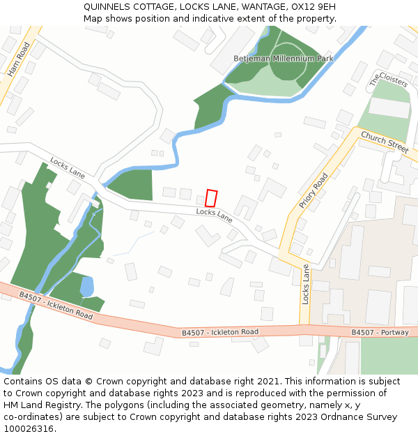 QUINNELS COTTAGE, LOCKS LANE, WANTAGE, OX12 9EH: Location map and indicative extent of plot