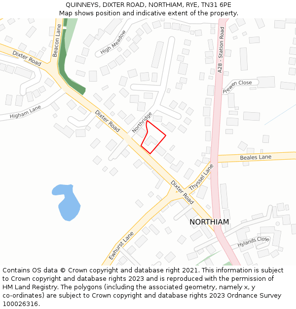QUINNEYS, DIXTER ROAD, NORTHIAM, RYE, TN31 6PE: Location map and indicative extent of plot