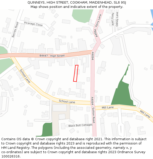 QUINNEYS, HIGH STREET, COOKHAM, MAIDENHEAD, SL6 9SJ: Location map and indicative extent of plot