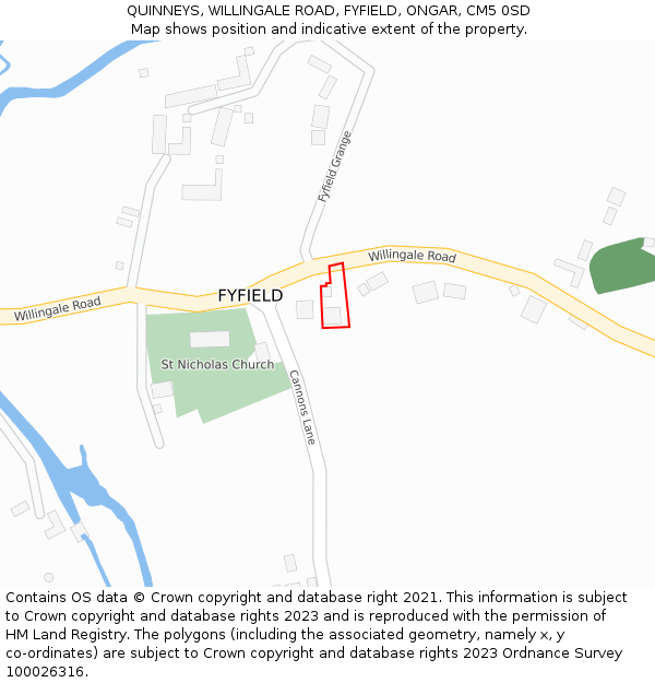 QUINNEYS, WILLINGALE ROAD, FYFIELD, ONGAR, CM5 0SD: Location map and indicative extent of plot