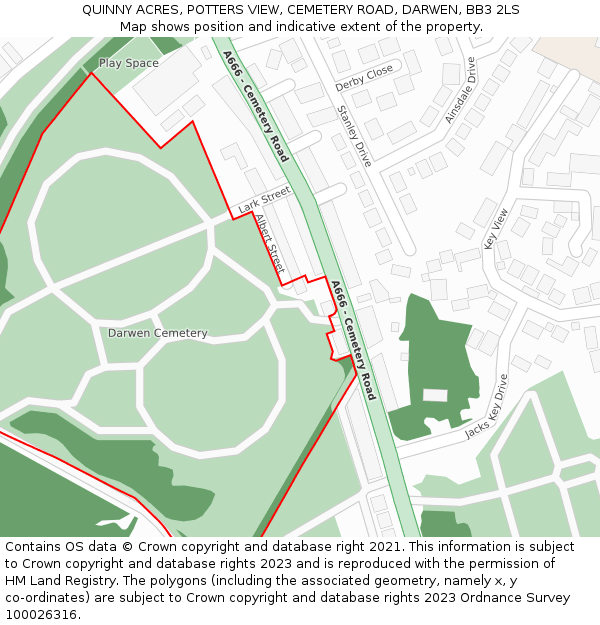 QUINNY ACRES, POTTERS VIEW, CEMETERY ROAD, DARWEN, BB3 2LS: Location map and indicative extent of plot