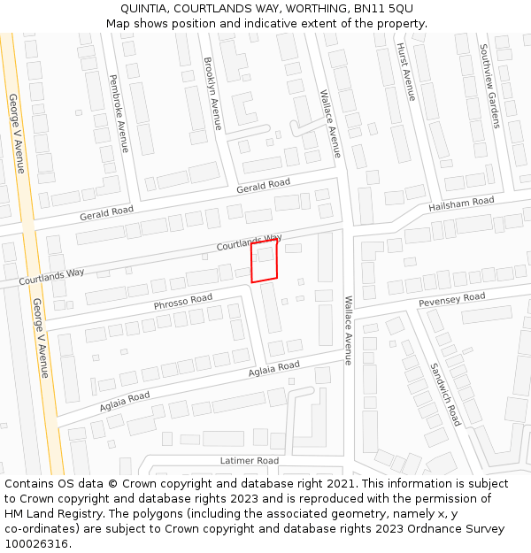 QUINTIA, COURTLANDS WAY, WORTHING, BN11 5QU: Location map and indicative extent of plot