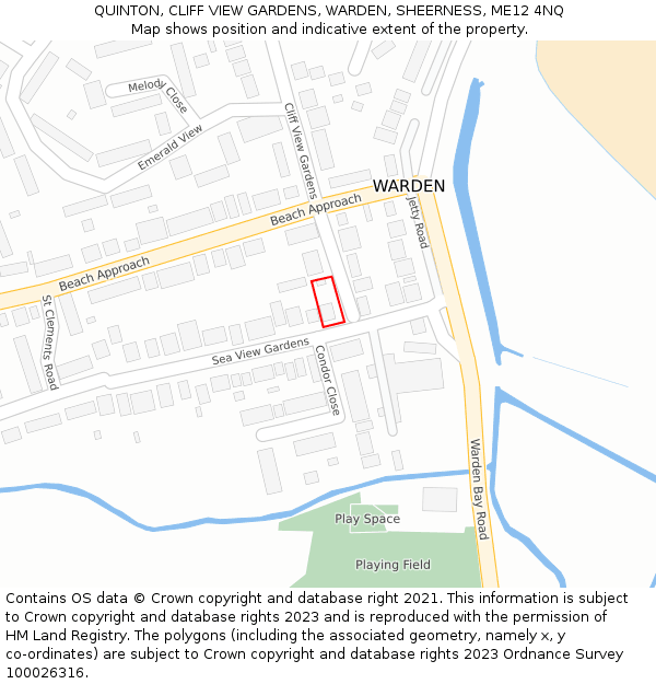 QUINTON, CLIFF VIEW GARDENS, WARDEN, SHEERNESS, ME12 4NQ: Location map and indicative extent of plot