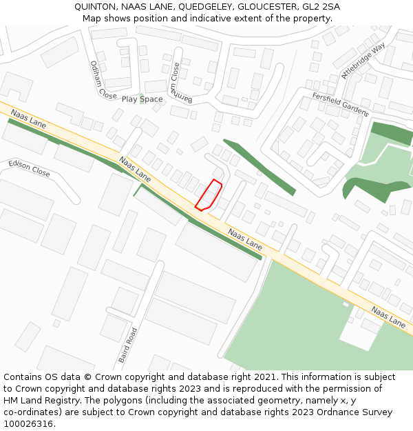 QUINTON, NAAS LANE, QUEDGELEY, GLOUCESTER, GL2 2SA: Location map and indicative extent of plot